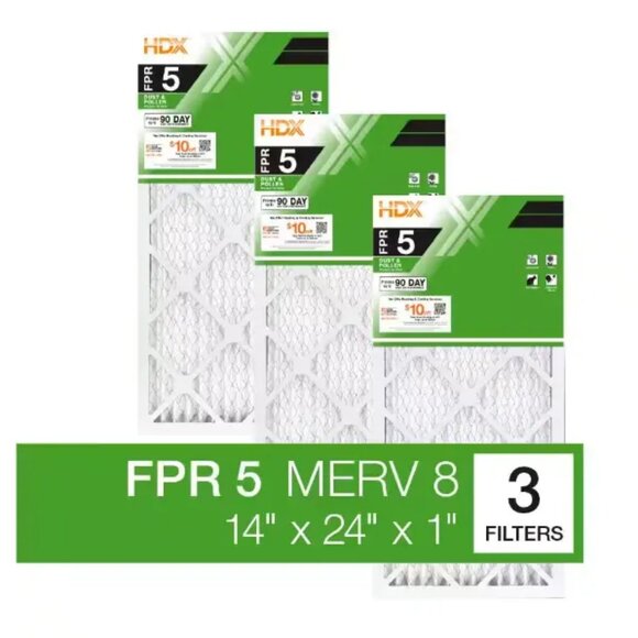 HDX Air Filter Standard Pleated FPR 5 (3-Pack) 14x24x1 - Picture 1 of 7